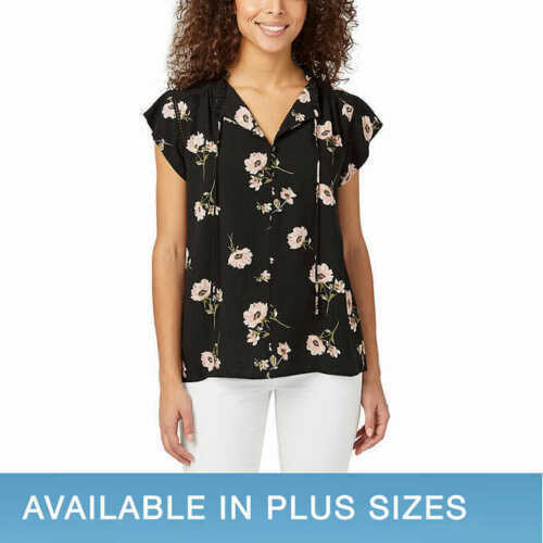 Top floral manga acampanada Buffalo para dama escote dividido cierre de corbata - Imagen 11 de 14