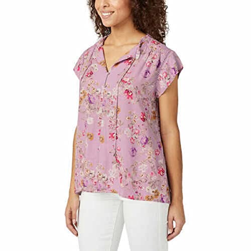 Top floral manga acampanada Buffalo para dama escote dividido cierre de corbata - Imagen 12 de 14