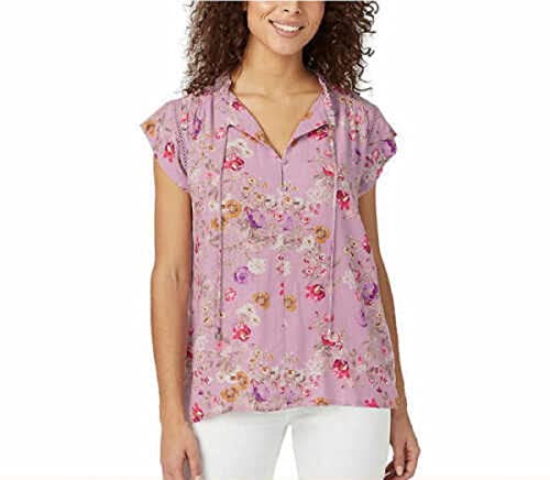 Top floral manga acampanada Buffalo para dama escote dividido cierre de corbata - Imagen 13 de 14