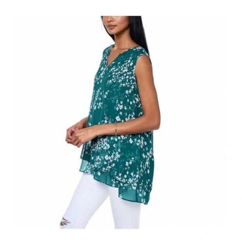 Cristina B Women’s Sleeveless Tunic V Neck Flowy Double Layer Tank - Picture 12 of 13