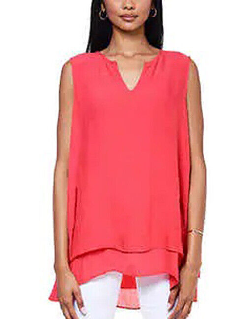 Cristina B Women’s Sleeveless Tunic V Neck Flowy Double Layer Tank - Picture 13 of 13