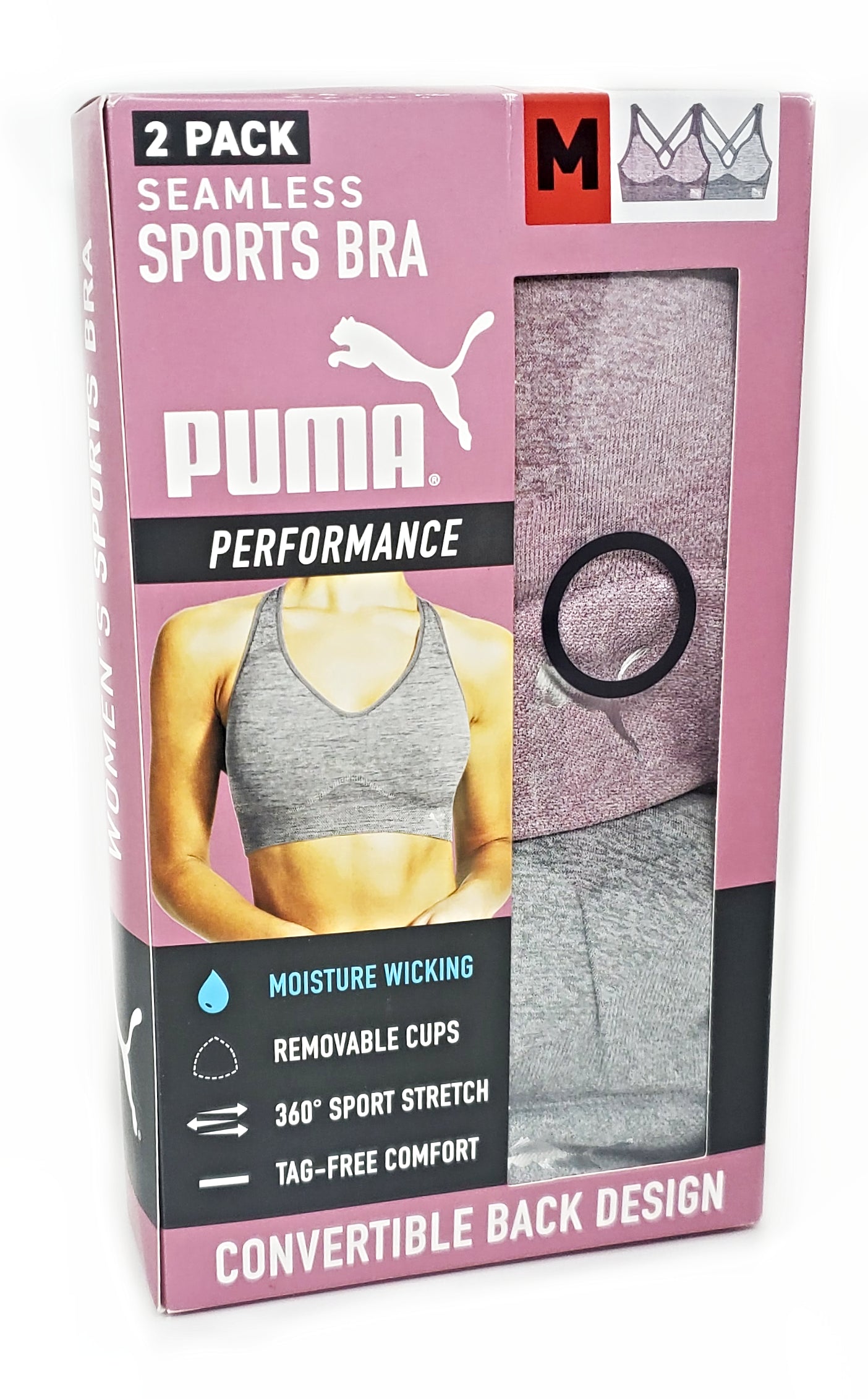 Paquete de 2 sujetadores deportivos para mujer Puma copas extraíbles sin costuras - Imagen 12 de 16