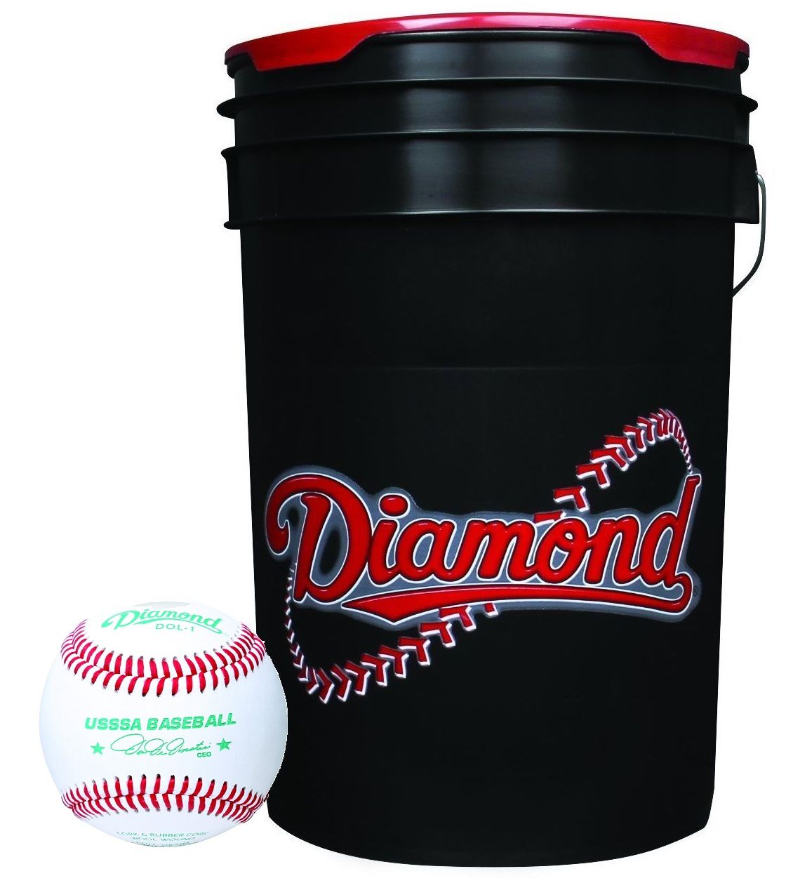 Diamond 6Gallon Ball Bucket with 30 USSSA DOL1 Baseballs 687077212828