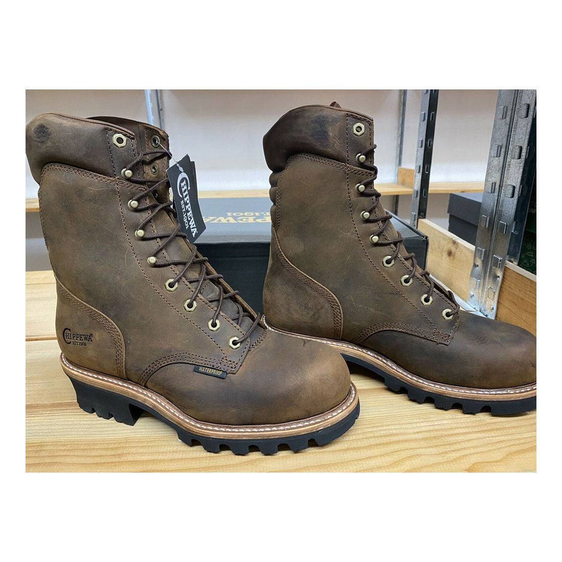 Chippewa Crazy Horse Herren 8" Wasserdicht Stahl Zehe Logger Arbeitsstiefel - Bild 2 von 2