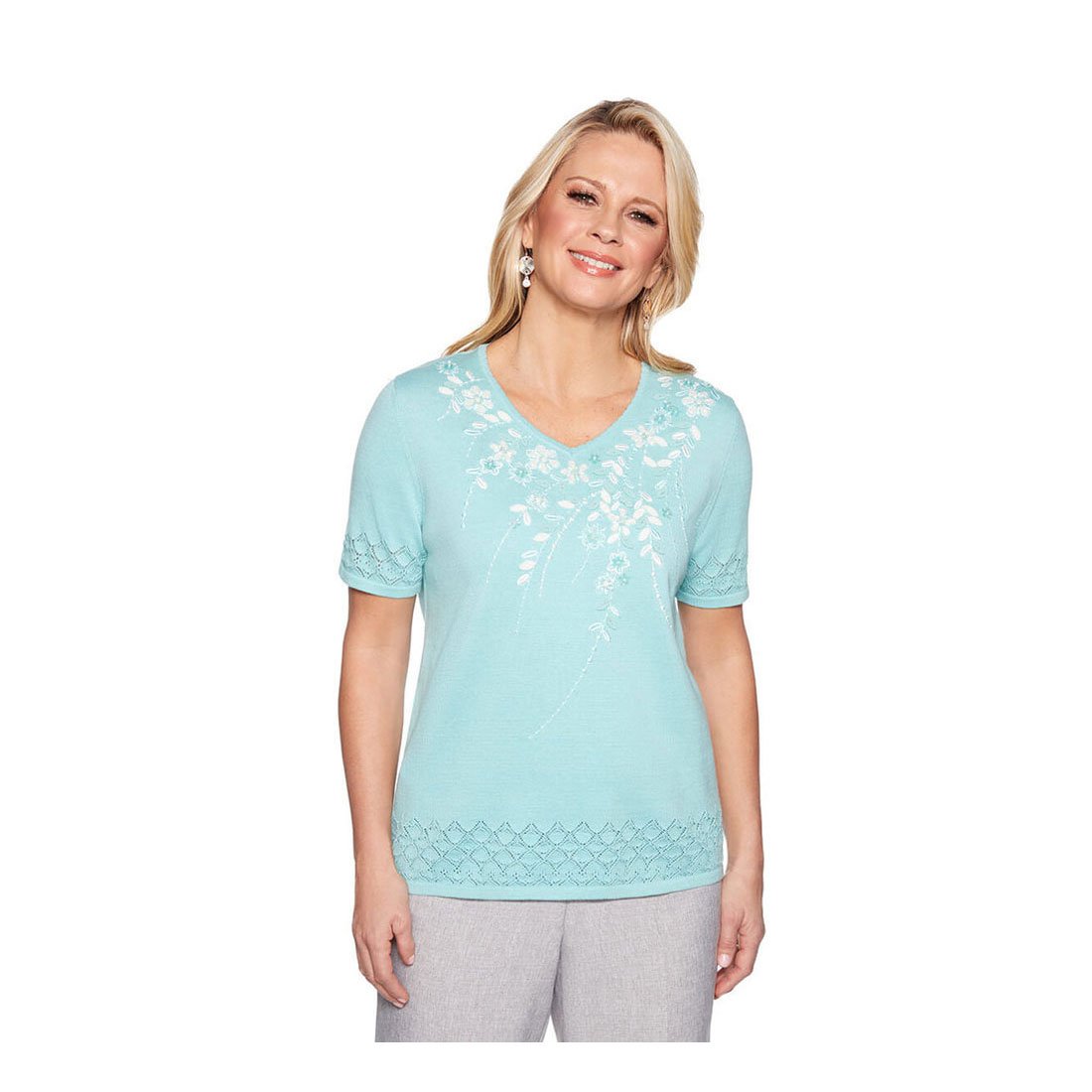 Alfred Dunner Versailles Applikation Blumen Joch Pullover - Bild 2 von 2