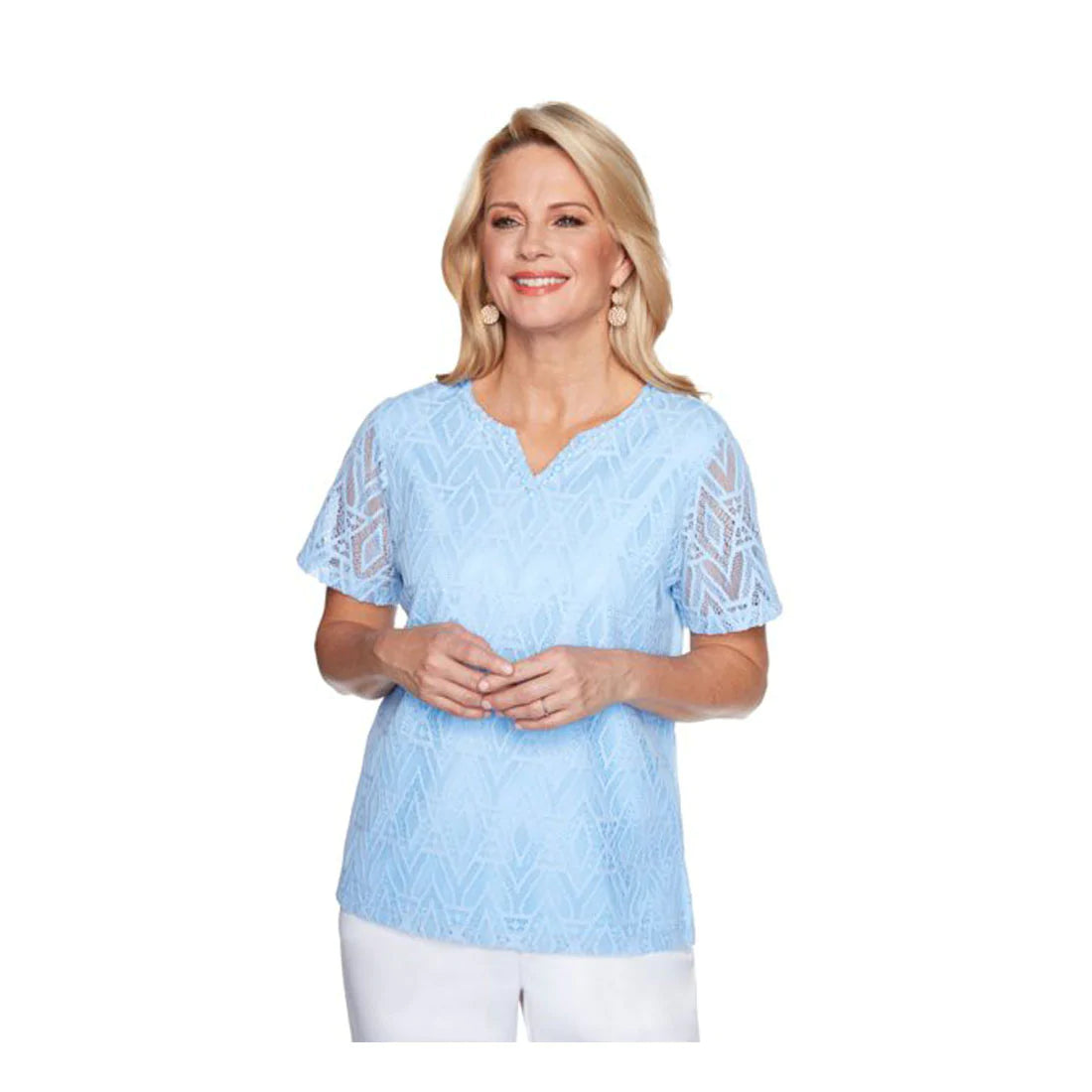 Alfred Dunner Spring Classics S1 Diamond Lace Short Sleeve Top - Picture 2 of 4