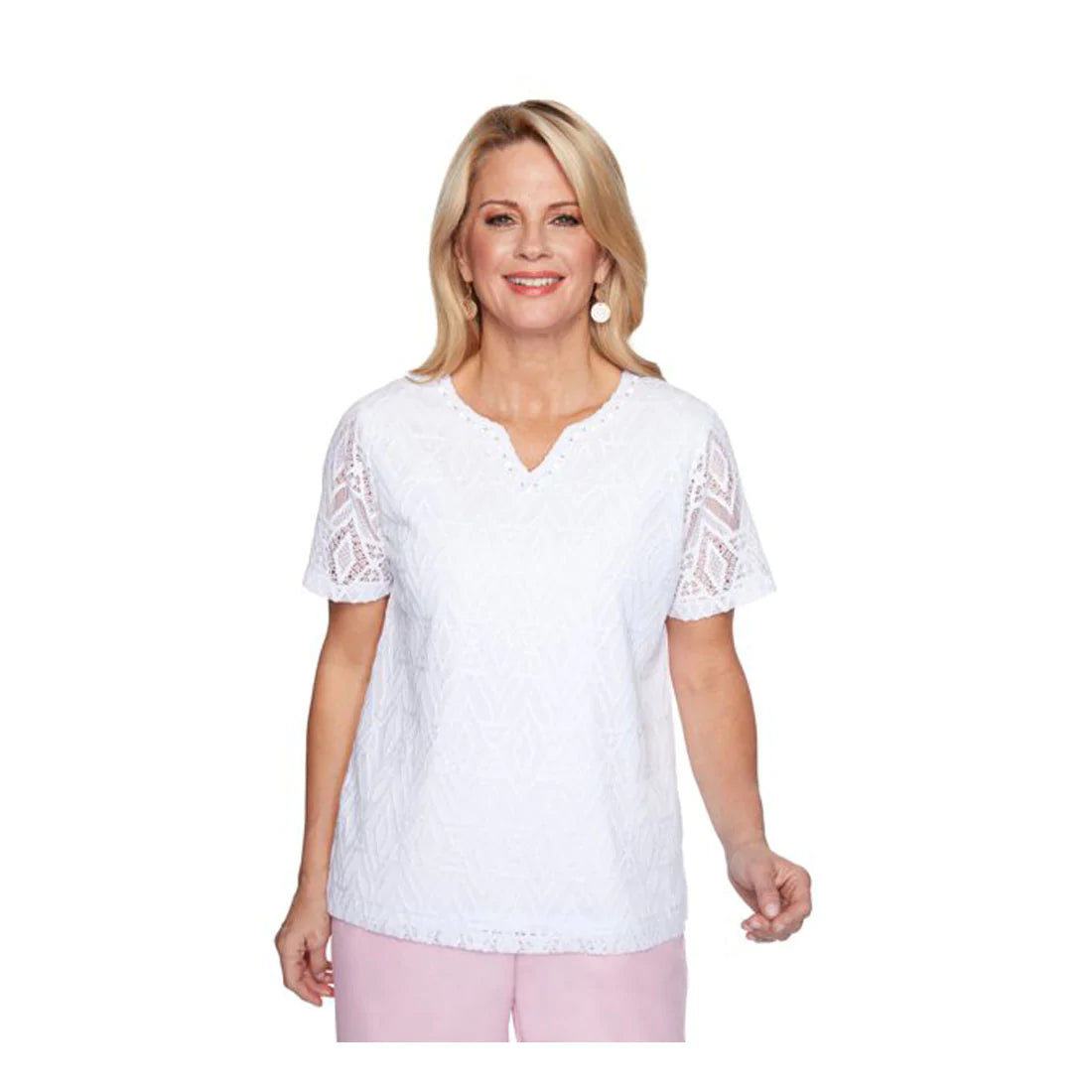 Alfred Dunner Spring Classics S1 Diamond Lace Short Sleeve Top - Picture 4 of 4