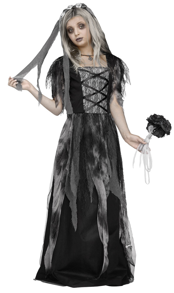 Bride Costume Little Girl Black Dress Tattered Grey Overlay