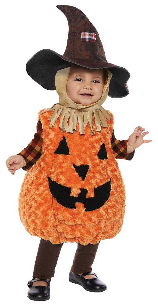 Snuggly Toddler Scarecrow Pumpkin Face Costume Cute Kids Halloween Plush Orange - Picture 3 of 4