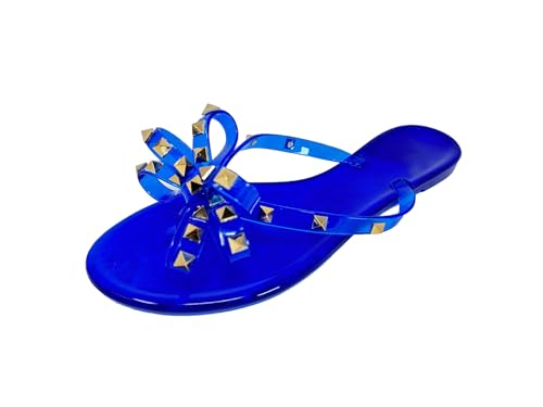 Womens Studded Jelly Flip Flops Sandals with Bow - Picture 20 of 20