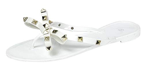 Womens Studded Jelly Flip Flops Sandals with Bow - Picture 10 of 20
