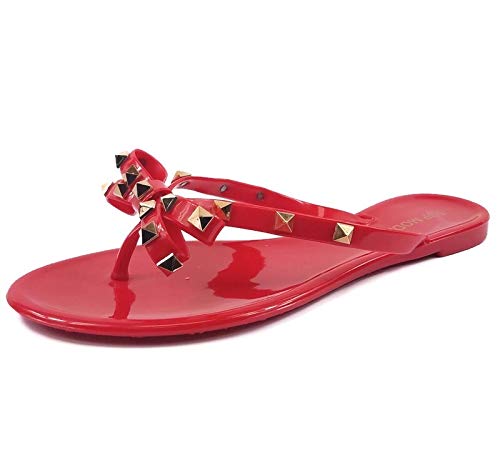 Womens Studded Jelly Flip Flops Sandals with Bow - Picture 17 of 20