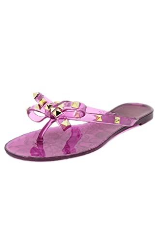 Womens Studded Jelly Flip Flops Sandals with Bow - Picture 14 of 20