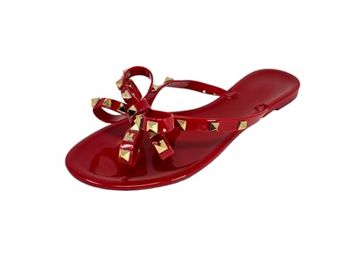 Womens Studded Jelly Flip Flops Sandals with Bow - Picture 18 of 20