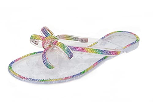 Womens Studded Jelly Flip Flops Sandals with Bow - Picture 16 of 20