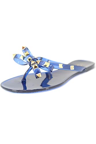 Womens Studded Jelly Flip Flops Sandals with Bow - Picture 15 of 20