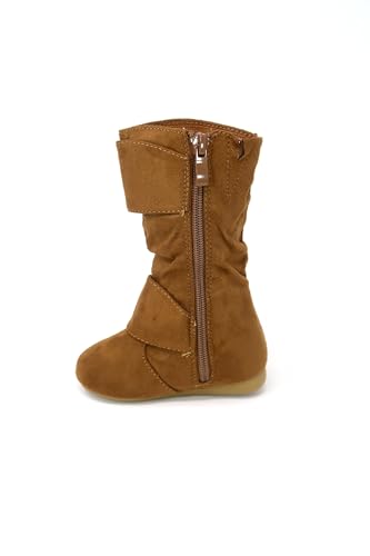 Girl's Kid's Faux Suede Two Buckle Zipper Flat Heel Mid Calf Slouchy Boot - Picture 8 of 10