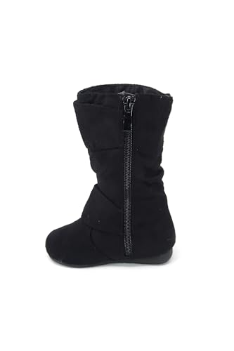 Girl's Kid's Faux Suede Two Buckle Zipper Flat Heel Mid Calf Slouchy Boot - Picture 9 of 10