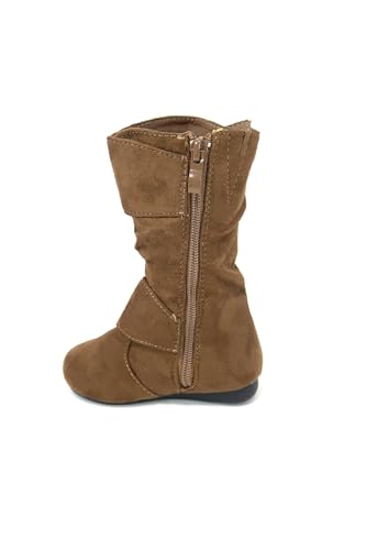 Girl's Kid's Faux Suede Two Buckle Zipper Flat Heel Mid Calf Slouchy Boot - Picture 10 of 10