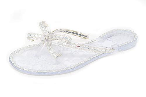 Womens Studded Jelly Flip Flops Sandals with Bow - Picture 12 of 20