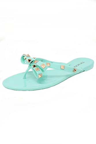 Womens Studded Jelly Flip Flops Sandals with Bow - Picture 11 of 20