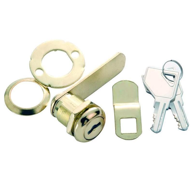 7/8" Keyed & Drawer Lock, 1/2" Max Thickness, Polished Brass