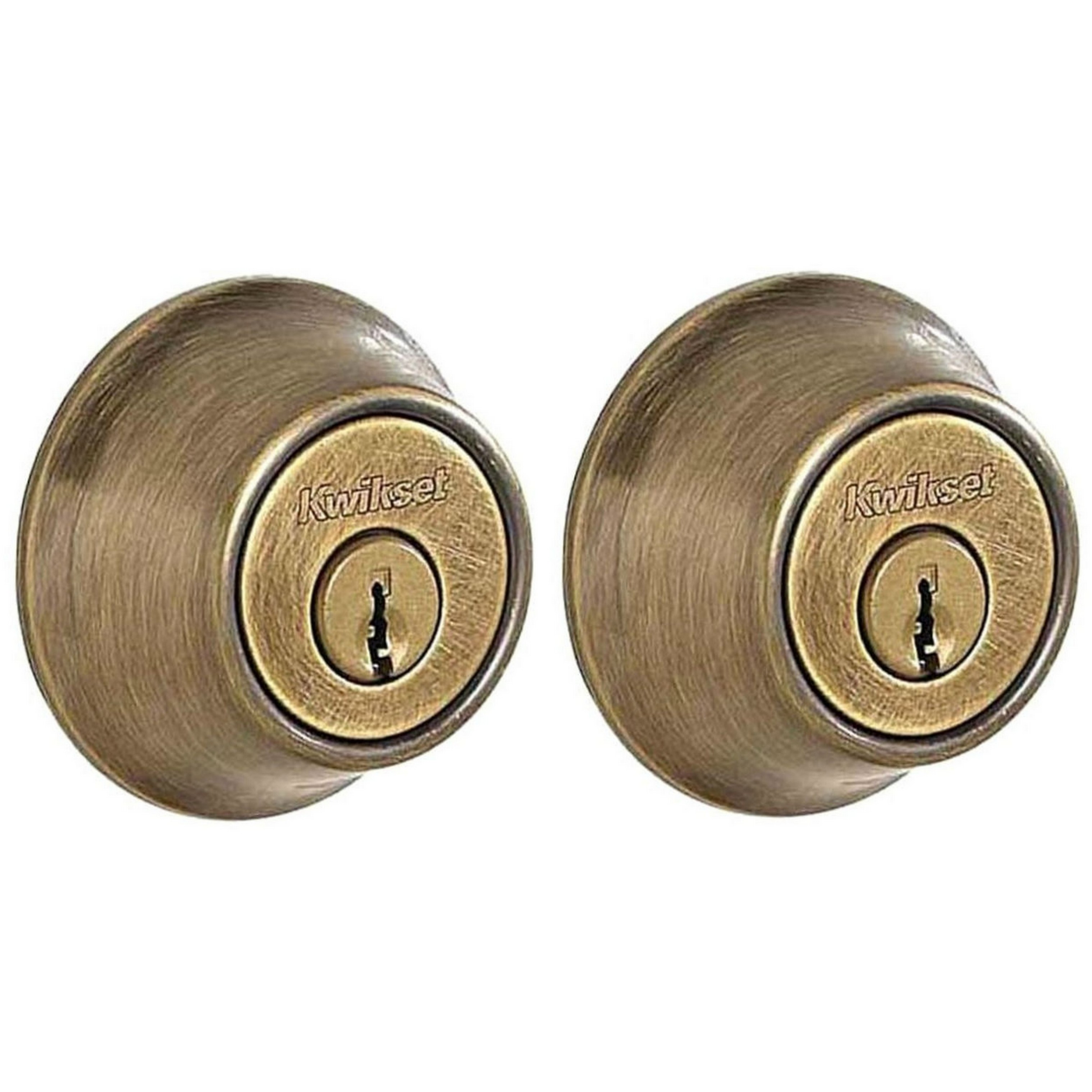 (Set of 2) KEYEDALIKE Kwikset Single Cylinder Entry Deadbolts, Antique