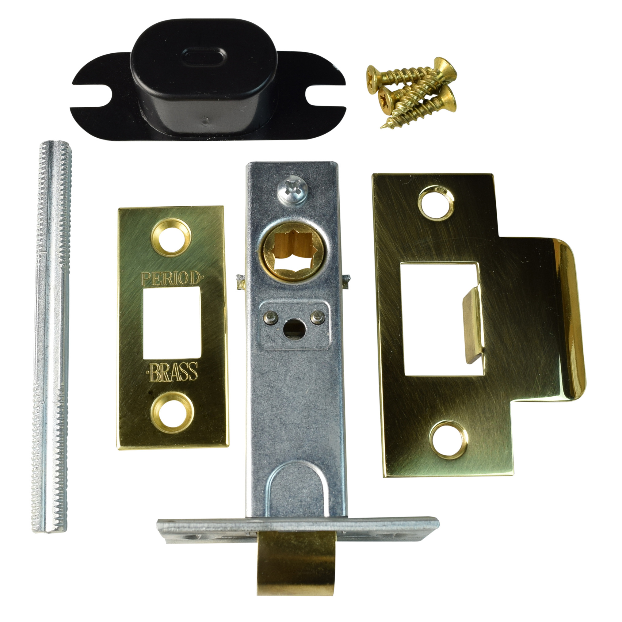 Period Brass Square PASSAGE Door Latch Kit & 7mm Threaded Spindle