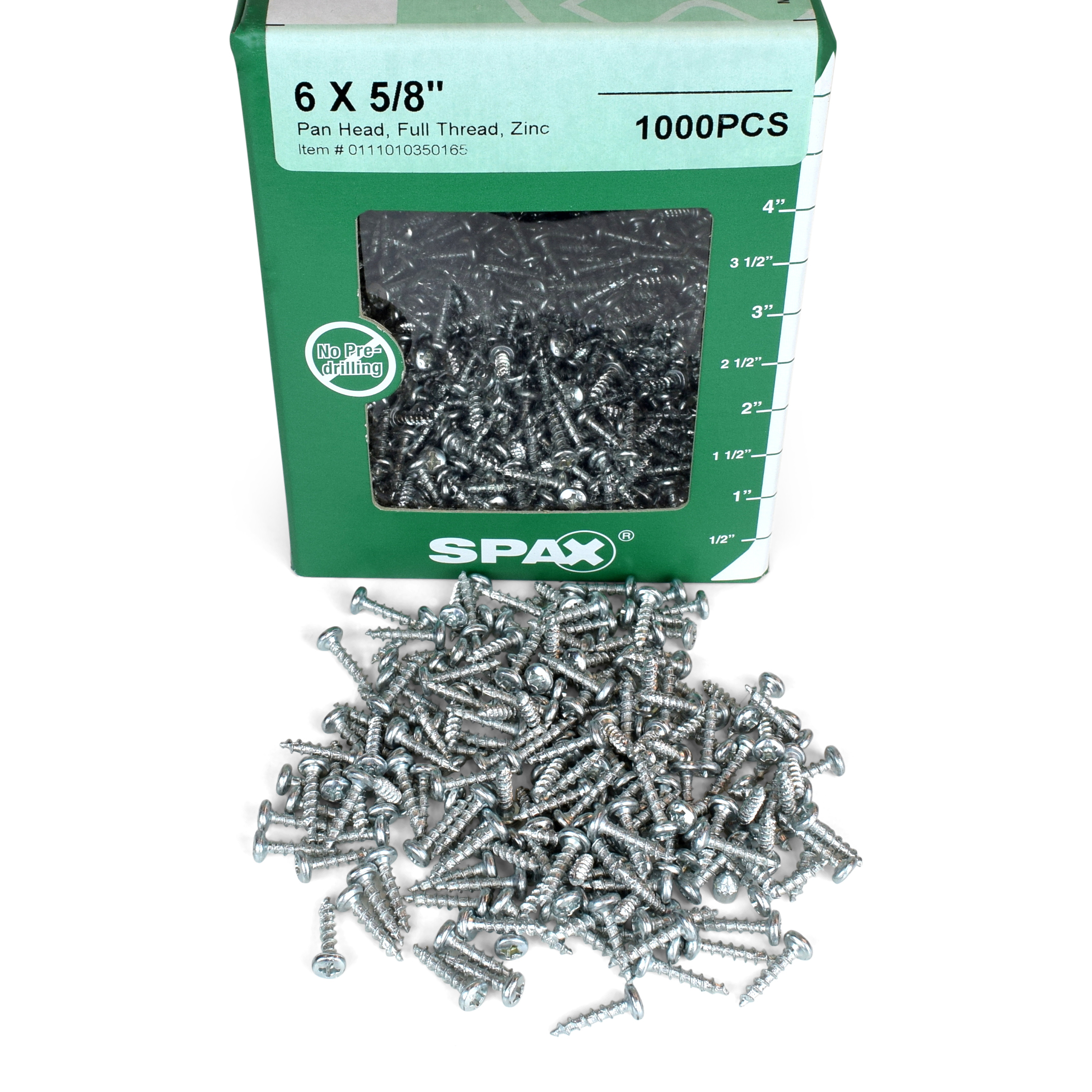 (1,000) Spax 6 x 5/8" Pan Head Wood Screws, 4Cut Point, Phillips 2