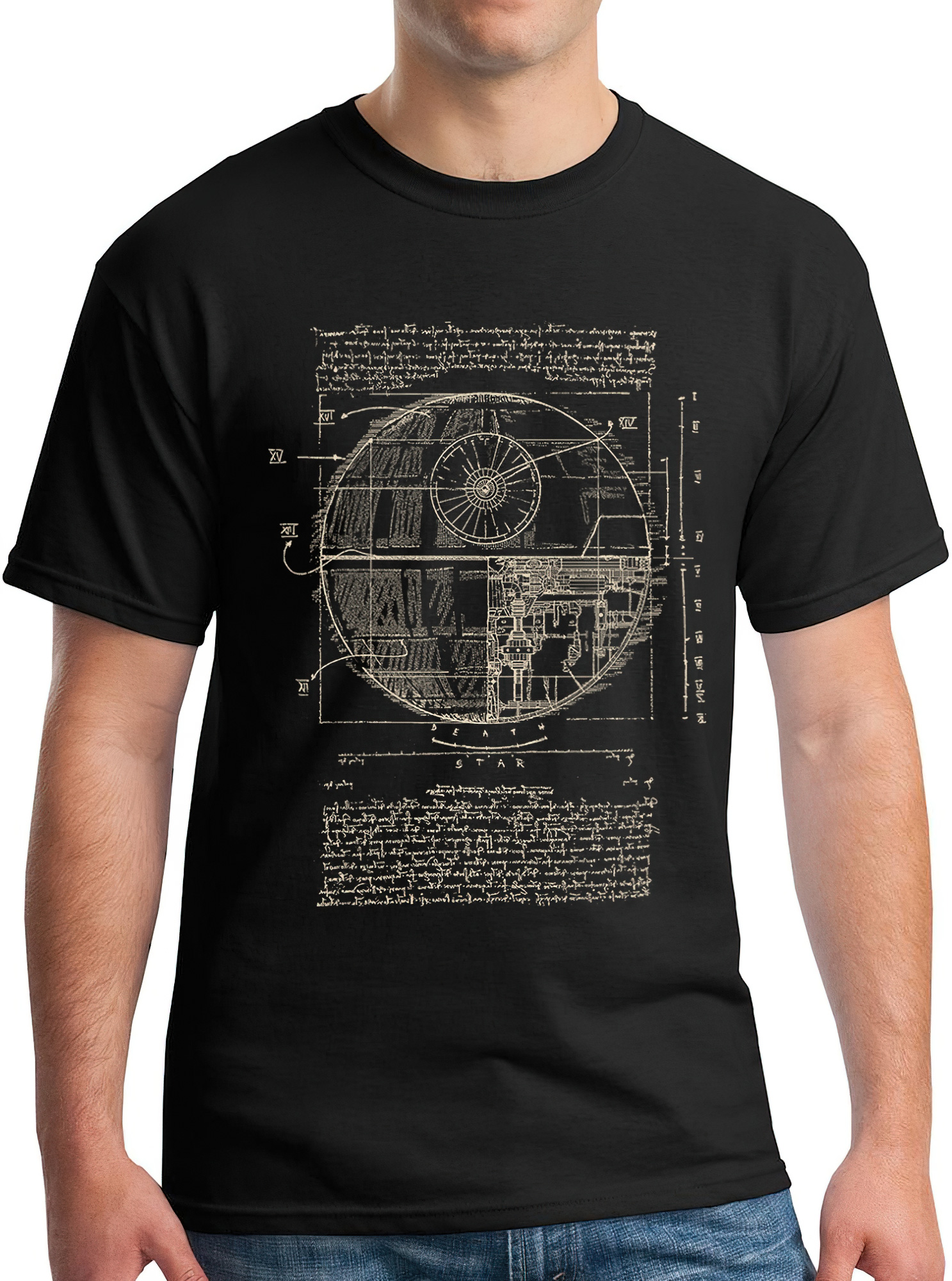 Vitruvian Leonardo Death Star T-Shirt Space SciFi Police Box Dalek Da Vinci - Picture 3 of 26