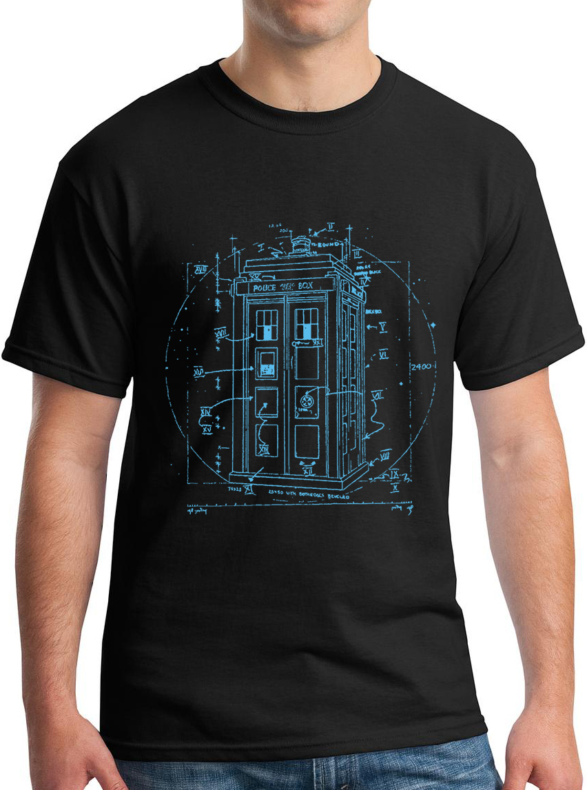Doctor Dr Vitruvian Police Call Box Da Vinci T-Shirt Retro SciFi Dalek TV Cult - Picture 3 of 14
