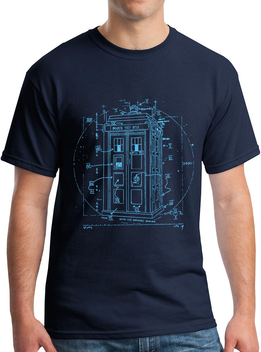 Doctor Dr Vitruvian Police Call Box Da Vinci T-Shirt Retro SciFi Dalek TV Cult - Picture 7 of 14