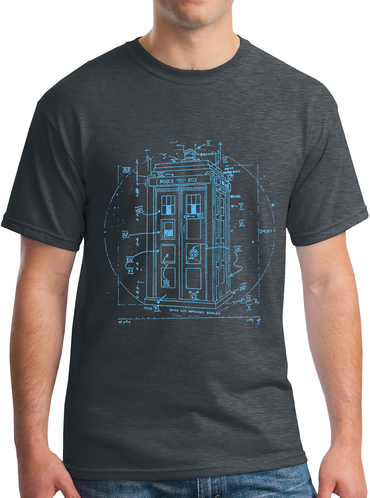 Doctor Dr Vitruvian Police Call Box Da Vinci T-Shirt Retro SciFi Dalek TV Cult - Picture 11 of 14