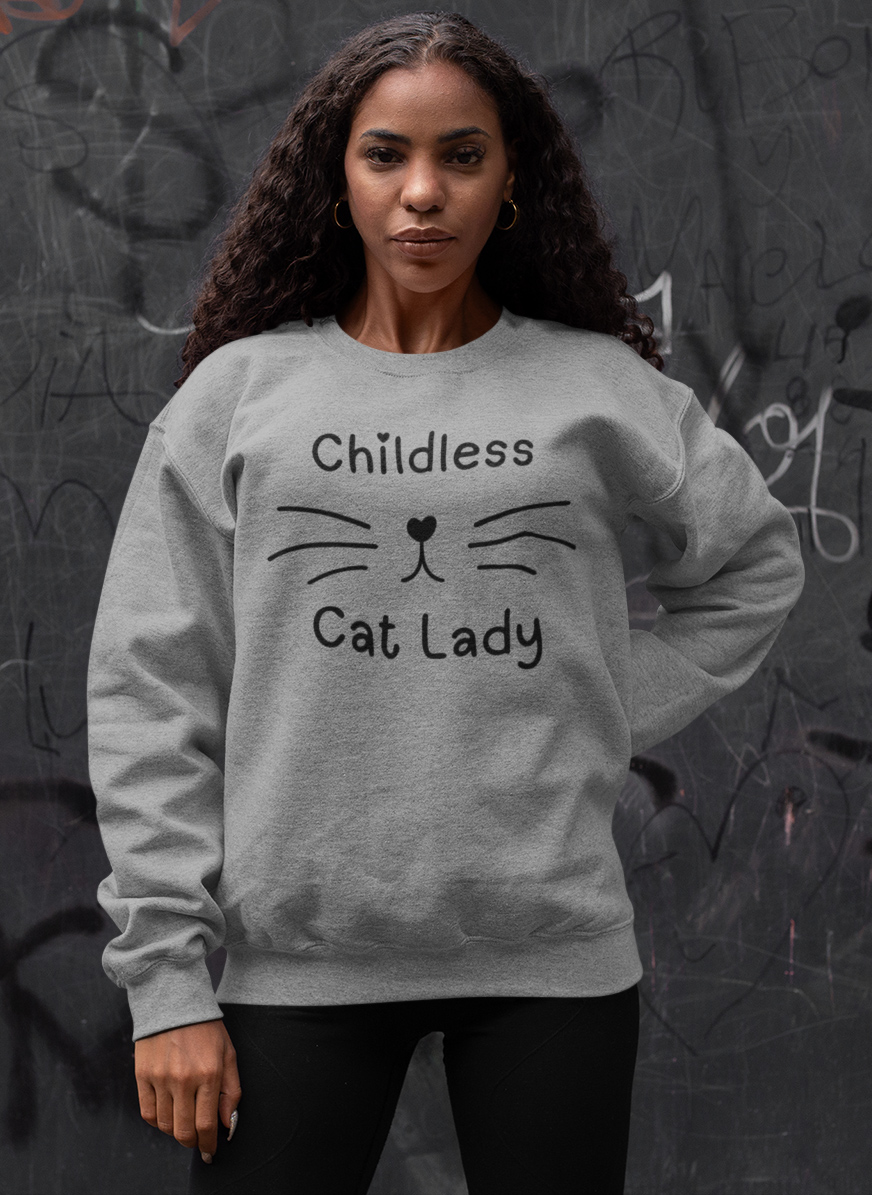 Childless Cat Lady Fleece Sweatshirt Sweater Top for Women - Picture 7 of 16