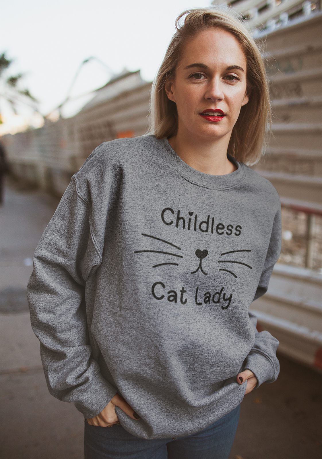 Childless Cat Lady Fleece Sweatshirt Sweater Top for Women - Picture 6 of 16