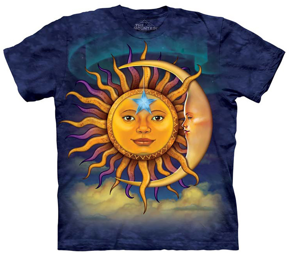 The Mountain Tie Dye T-Shirt Sun Moon Stars Planets Galaxy Signs Sky Heaven