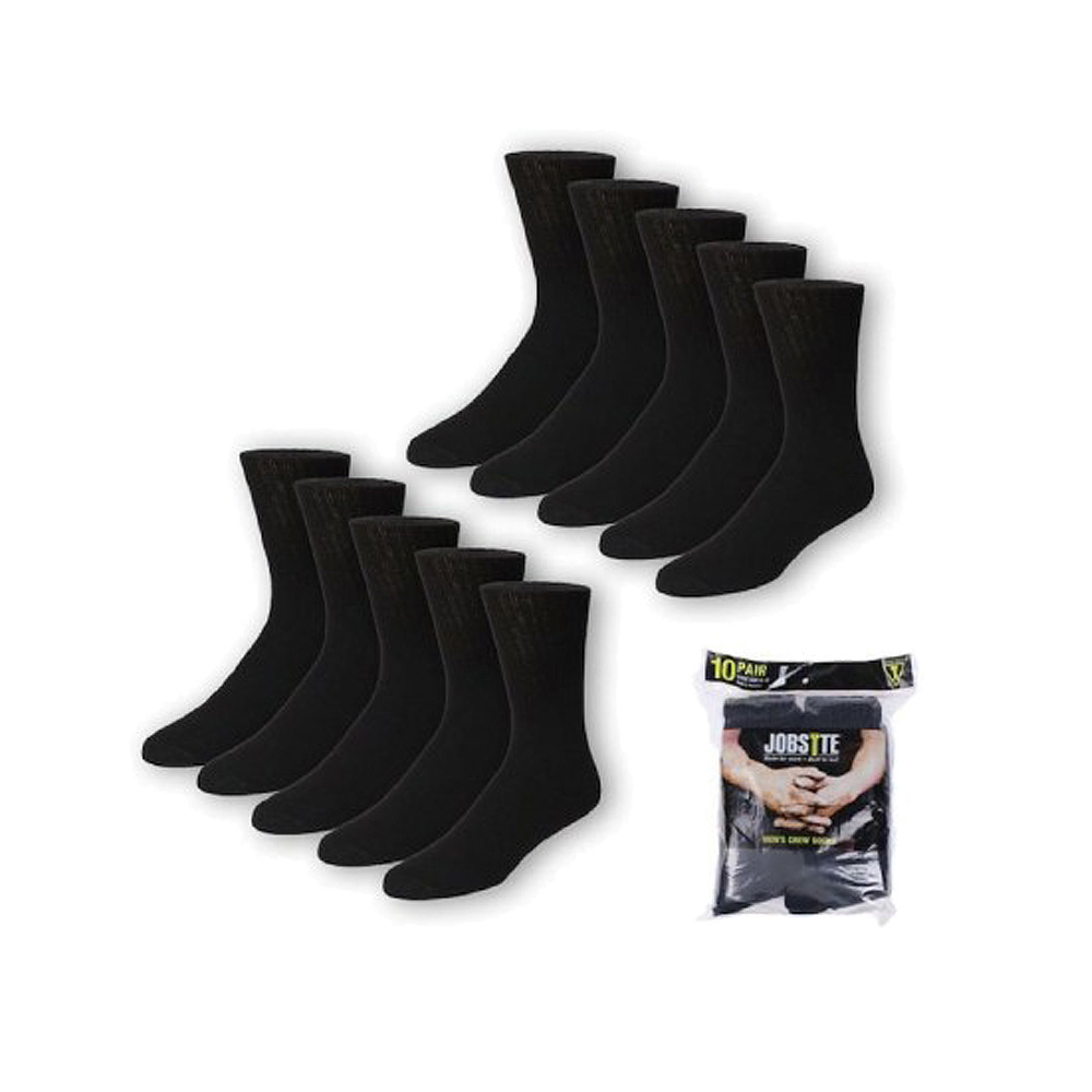 Jobsite 10-Pair Comfort Top Full Cushion Reinforced Foot Men&rsquo;s Crew Socks
