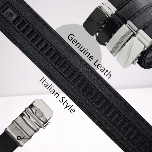 2Pack Men Leather Ratchet Belt Adjustable Dress Belts with Click Sliding Buckle - Picture 8 of 15