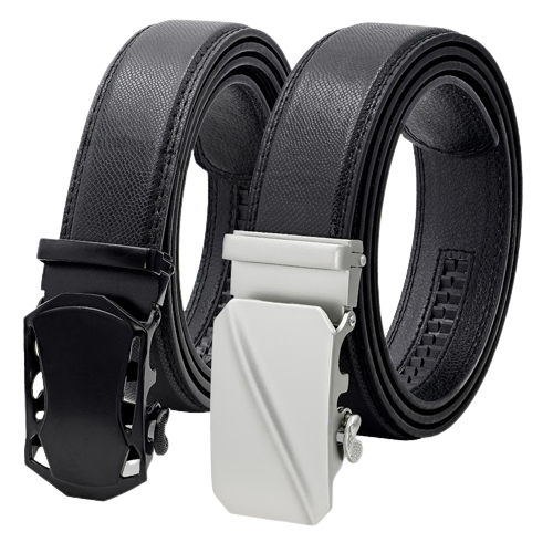 2Pack Men Leather Ratchet Belt Adjustable Dress Belts with Click Sliding Buckle - Picture 7 of 15