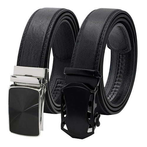 2Pack Men Leather Ratchet Belt Adjustable Dress Belts with Click Sliding Buckle - Picture 10 of 15