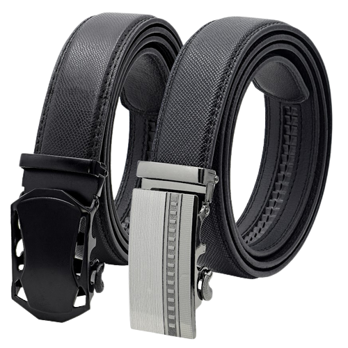 2Pack Men Leather Ratchet Belt Adjustable Dress Belts with Click Sliding Buckle - Picture 13 of 15