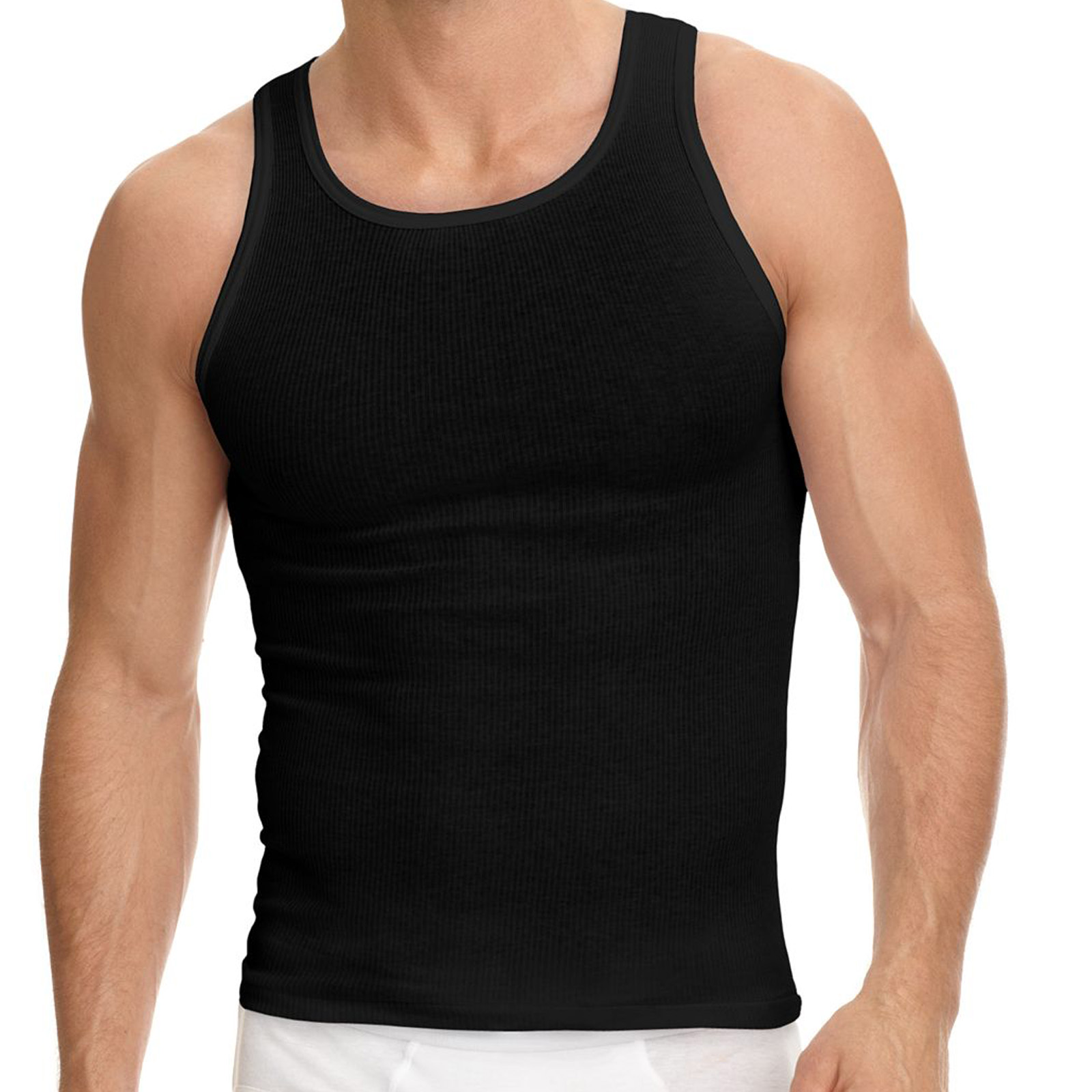 12 Packs Of Mens Regular and Plus Size Black & White Ribbed 100% Cotton Tank Top