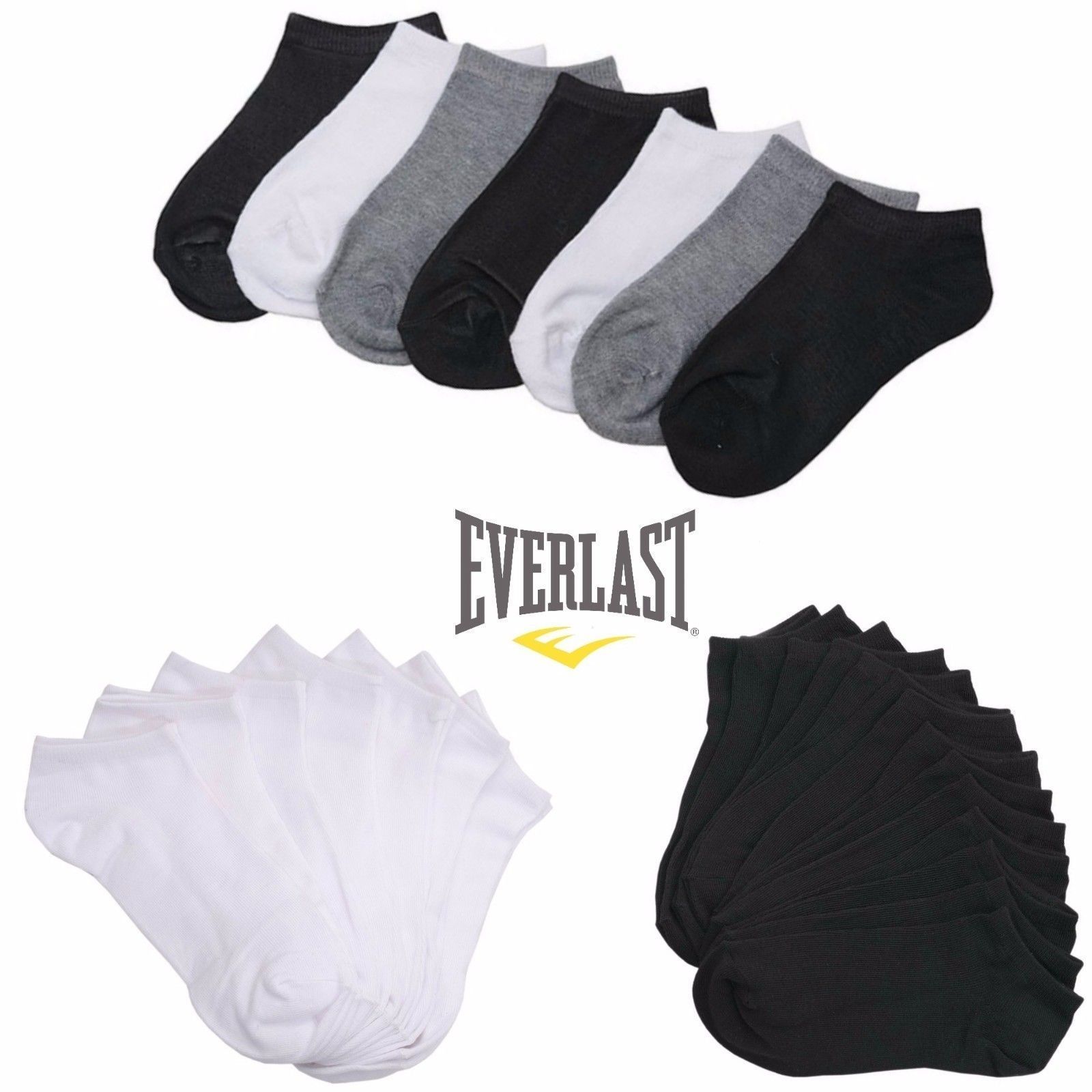 Everlast Kid's Assorted 7 Pair Low Cut Black White Ankle No show Socks 6-3 - Picture 8 of 14