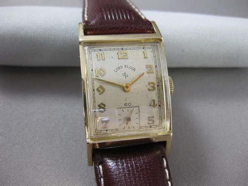 ANTIQUE 14KT YELLOW GOLD LORD ELGIN SQUARE MENS WATCH ABSOLUTELY