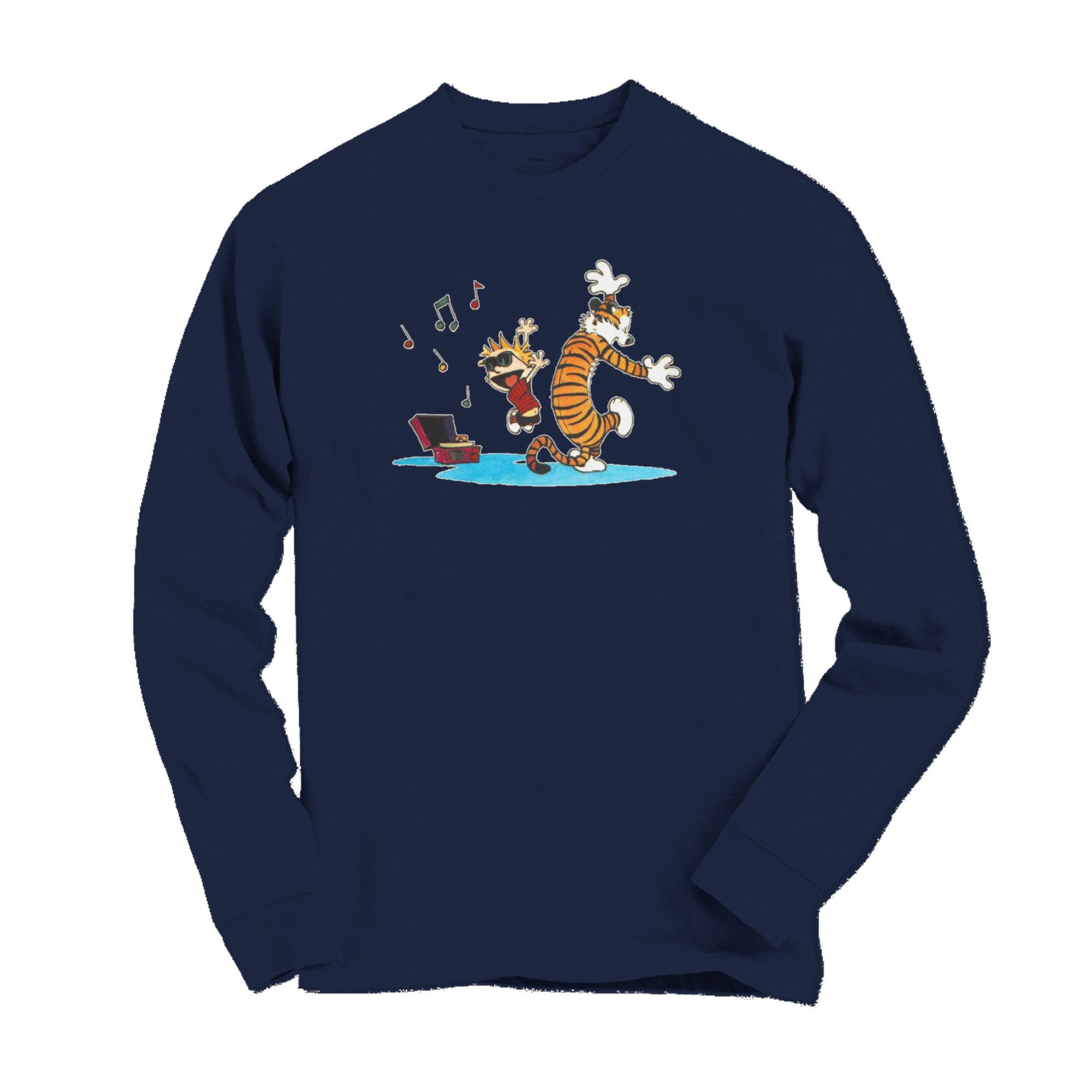 Calvin & Hobbes Dancing with Record Player Long Sleeve Shirt