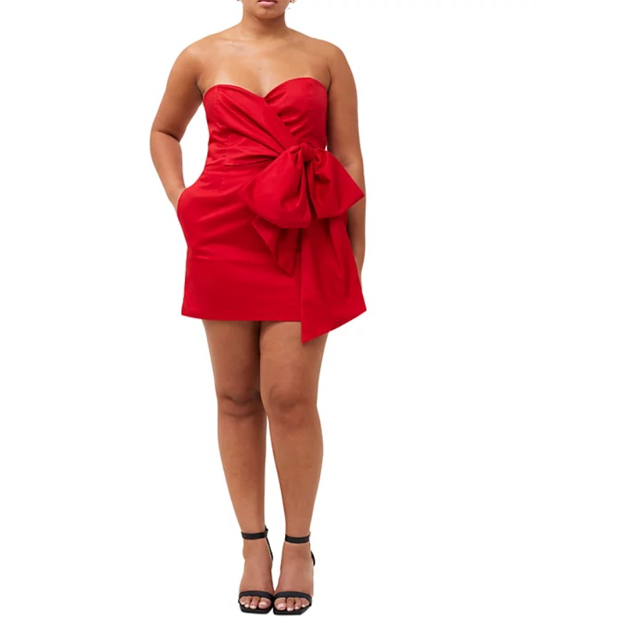 french connection red bow dress New NWT Designer French Connection FCUK Burgundy Red Cotton Dress Bows 0 XS  $158