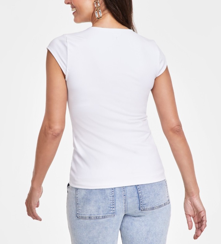 INC International Concepts Women's Cap Sleeves Chain-Trim V-Neck Top - Picture 9 of 9