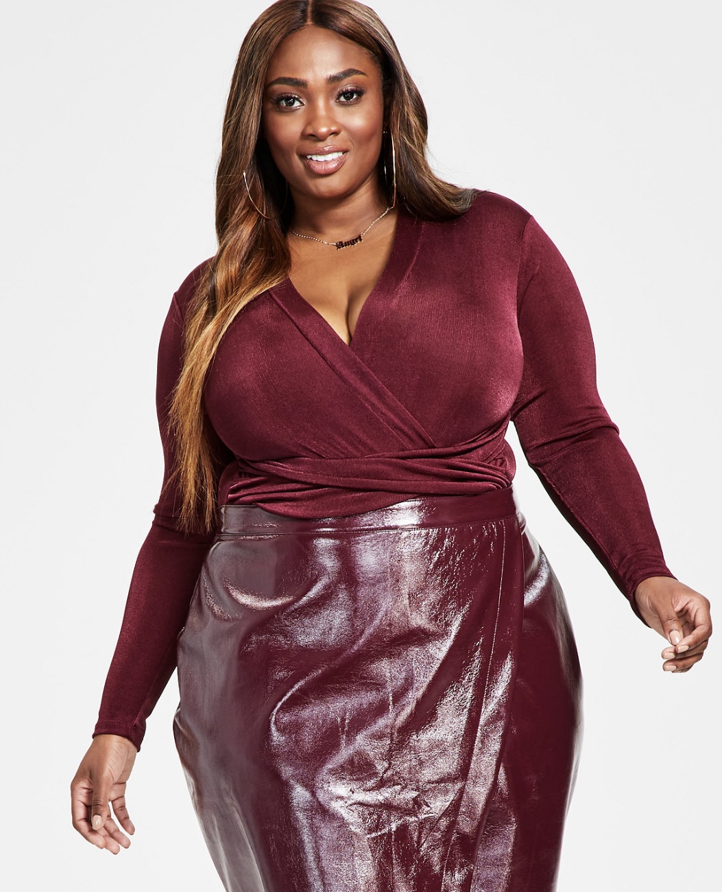 Body donna Nina Parker scollo a surplice trendy incrociato bordeaux - Foto 3 di 3