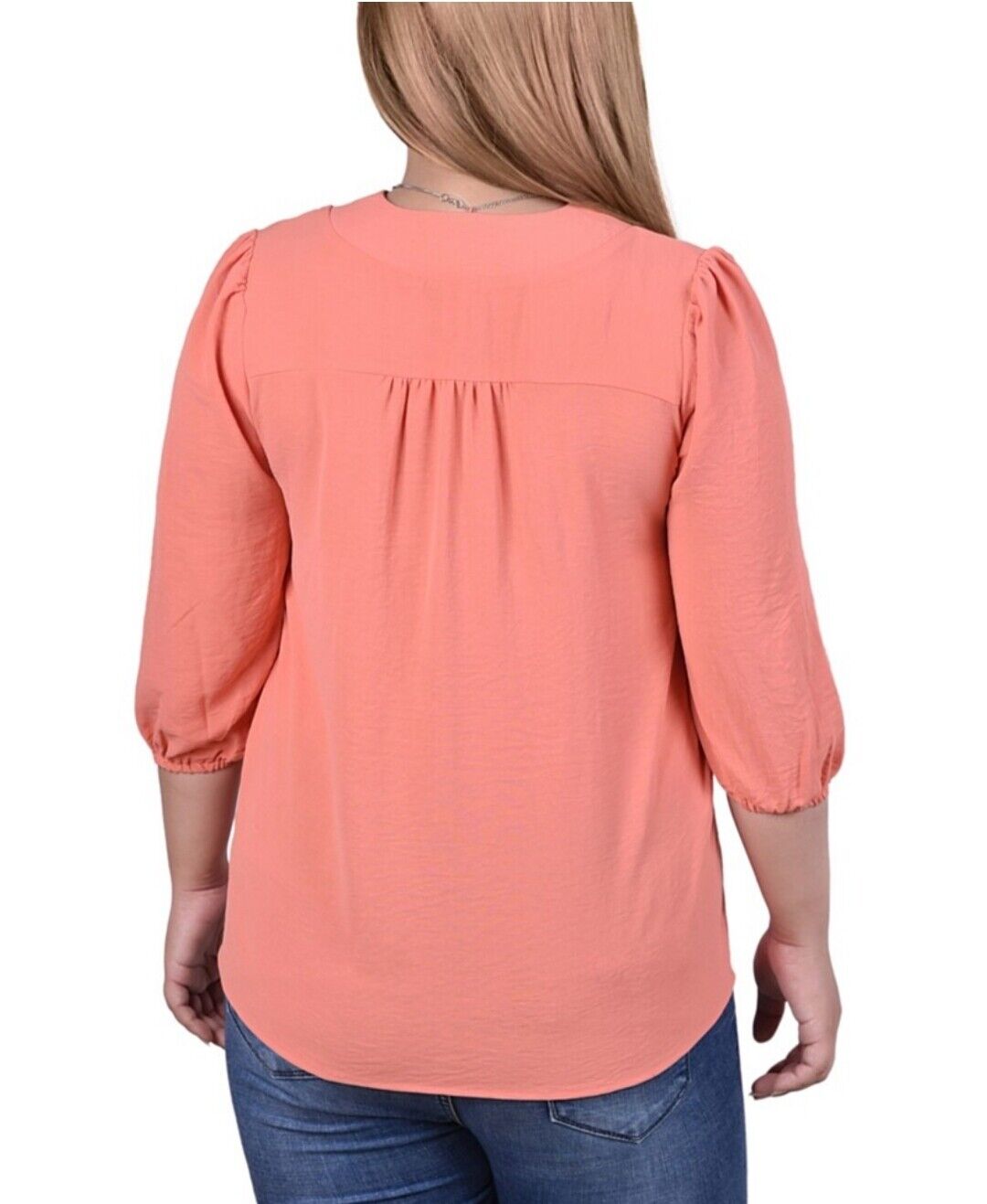 売れ筋商品|||ニューヨークコレクション カットソー トップス レディース Plus Size 3/4 Puff Sleeve Top with Detachable Necklace Black NY Collection Women's 3/4 Puff Sleeve Top with Detachable