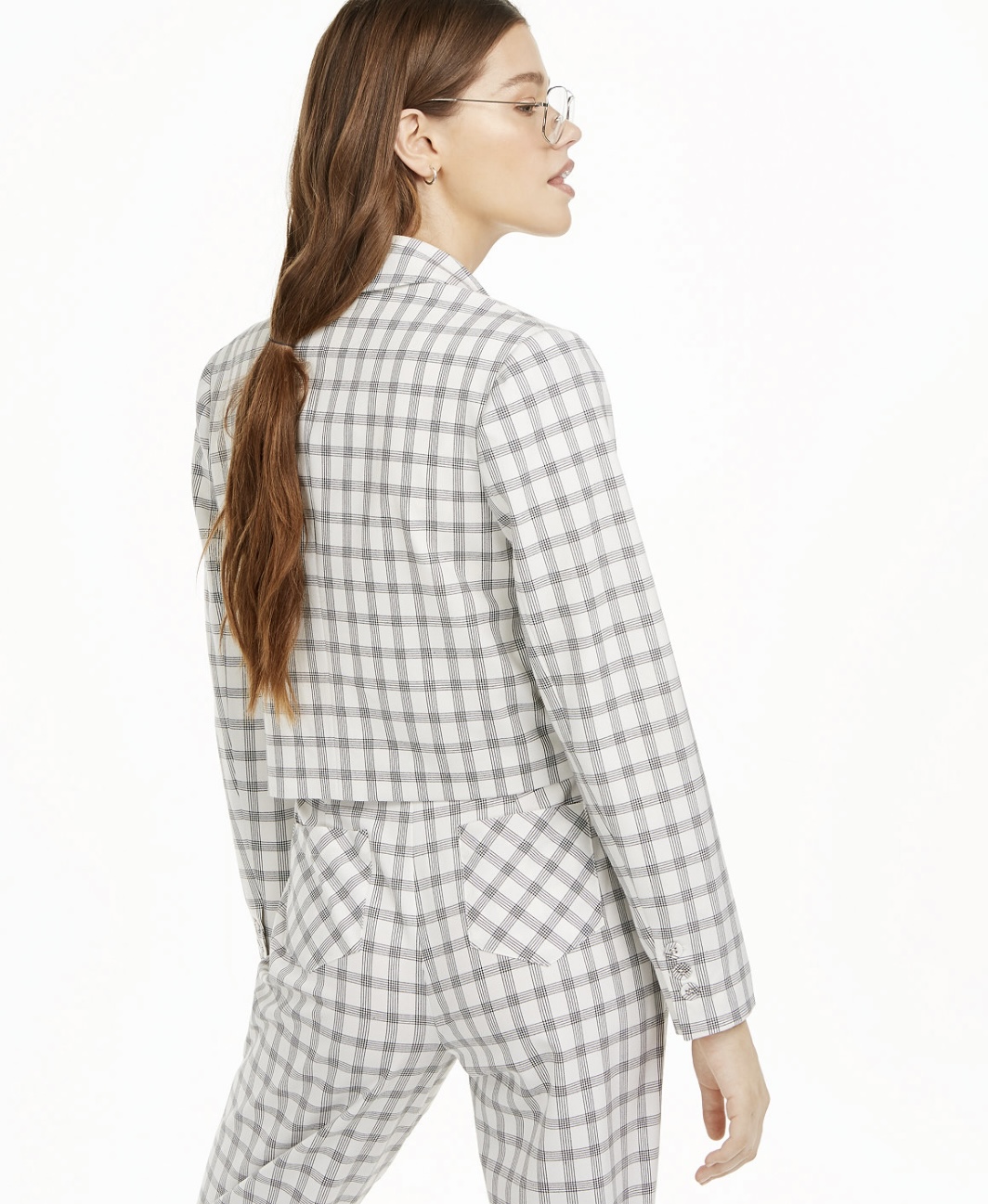 Danielle Bernstein Tuta Donna Cropped Separata Aperta Fronte Blazer Avorio Plaid - Foto 10 di 18